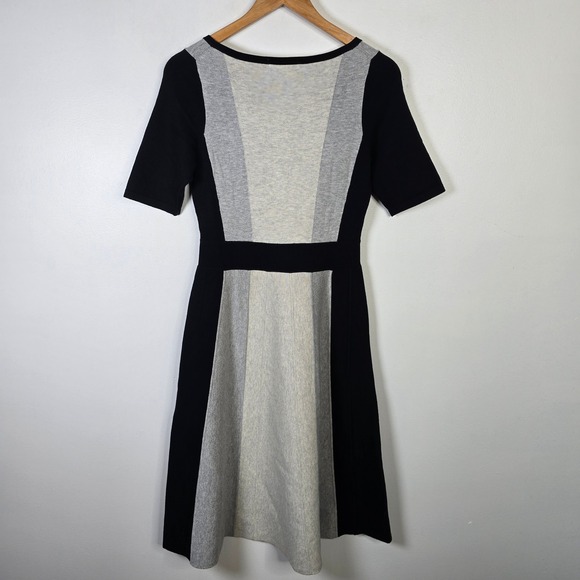 Boden Milano Colorblock Knit Fit Flare Dress Black Light Gray 4 Long Tall - Picture 2 of 6